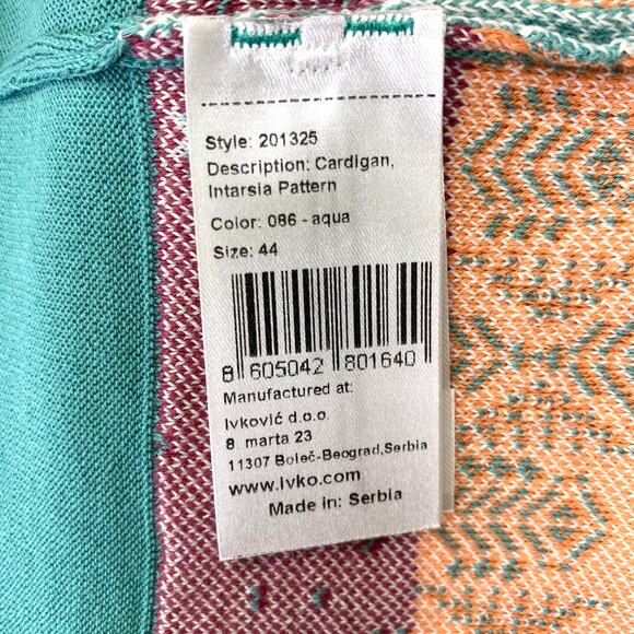 IVKO Woman Intarsia Knit Cardigan Sweater Sz XXL Aqua Alpen Nordic Scandi Girl - Picture 7 of 10